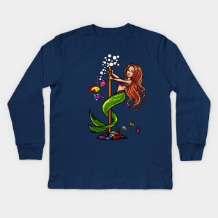 Mermaid Pole Dancing Kids Long Sleeve T-Shirt